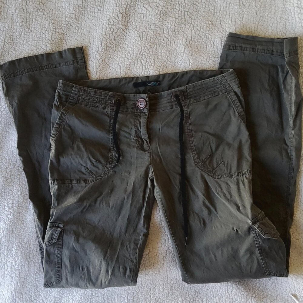 Y2K Vintage Low Rise Olive Green Cargo Pants Drawstring Utility Gorpcore